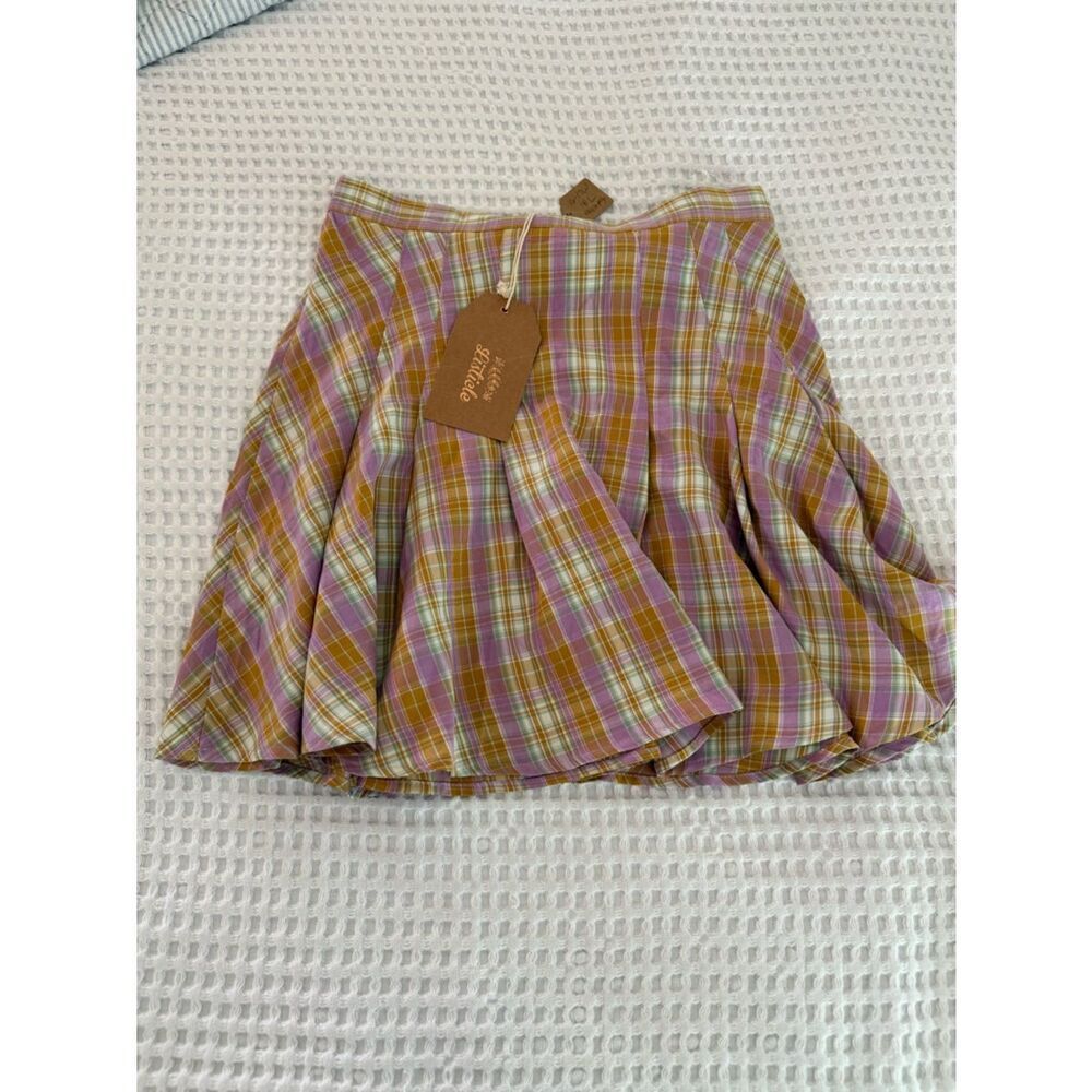 Listicle Plaid A-Line Skirt in Yellow & Lavender Plaid